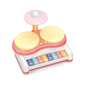 ست جاز و درام 3 در 1 کودک 2 طبلی صورتی Piano Keyboard Drum Set 3 in 1 Baby Musical Toys_اسباب بازی